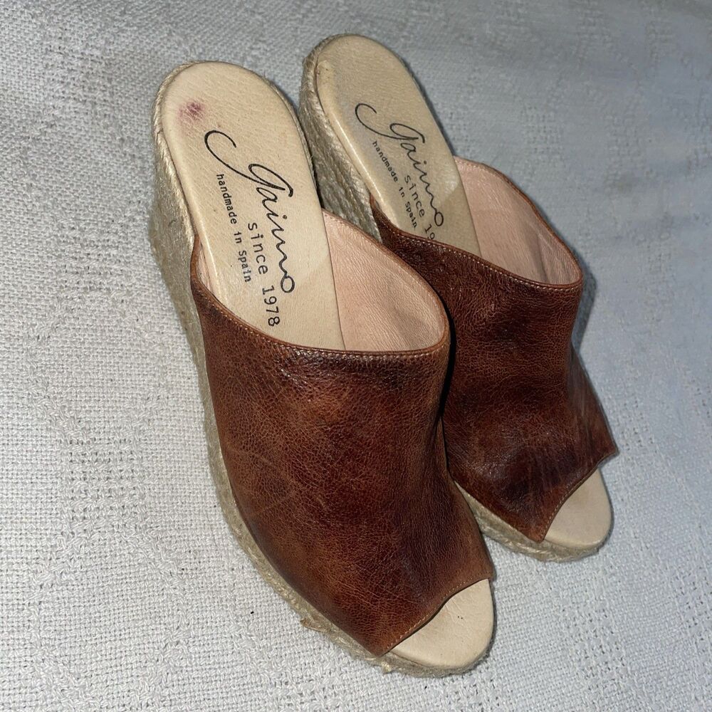 Gaimo Women’s Wedge Espadrilles Size 39 U.S. 8 M Brown Leather Beach Cruise